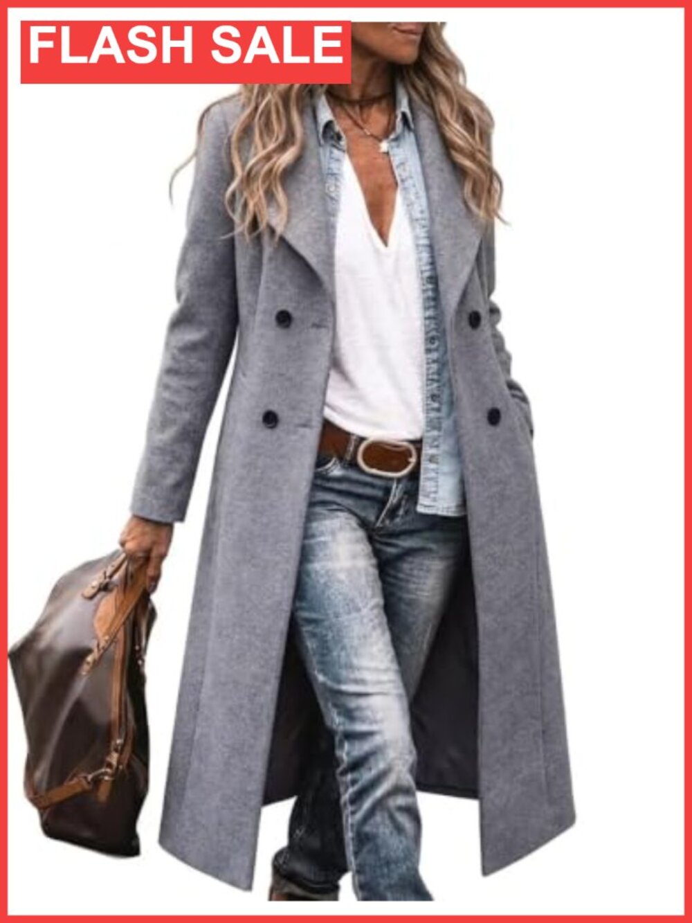 Womens Shawl Collar Long Wool Blend Double Breasted Trench Coat